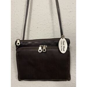 VGT East West New York London Brown Leather Crossbody SMALL Messenger BAG 6"x7.5